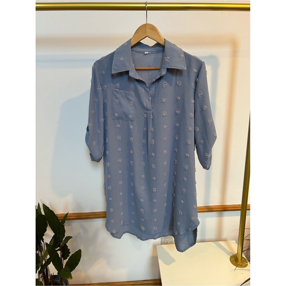 Light Blue Embroidered Lightweight Dress or Cover-up- Small
